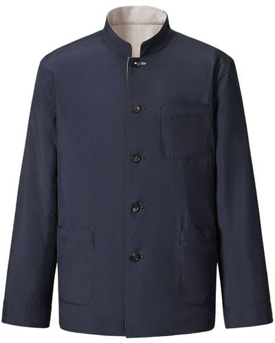 Shanghai Tang Stand Up-collar Reversible Jacket - Blue