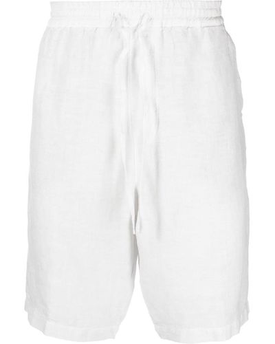 120% Lino Drawstring Linen Bermuda Shorts - White