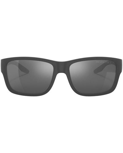 Prada Linea Rossa Logo-print Rectangle-frame Sunglasses - Gray
