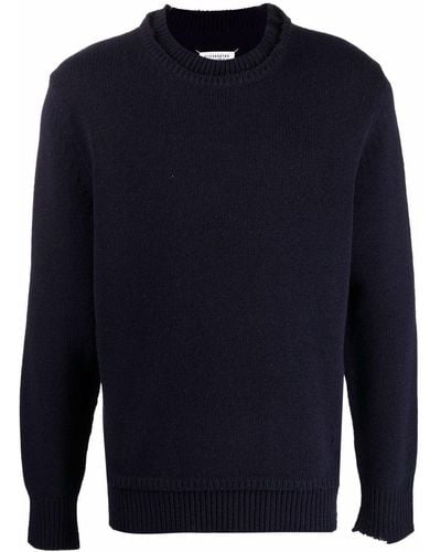 Maison Margiela Layered-collar Elbow-patch Distressed Sweater - Blue