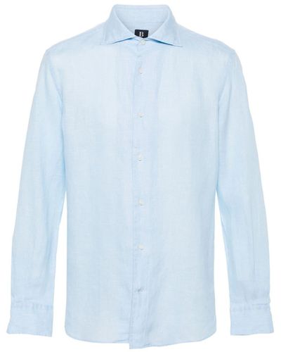 BOGGI Mélange-effect Linen Shirt - Blue