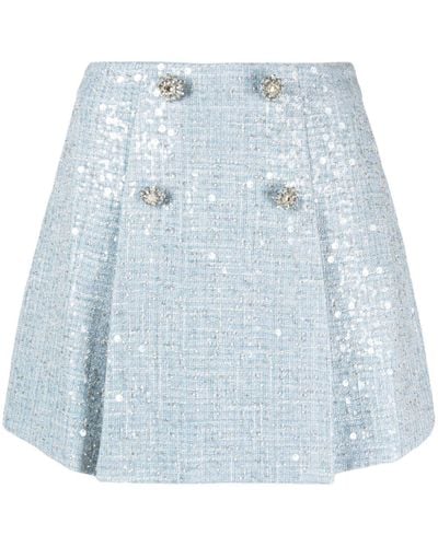 Self-Portrait Minifalda de cintura alta con lentejuelas - Azul