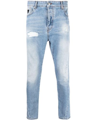 John Richmond Slim-Fit-Jeans im Distressed-Look - Blau