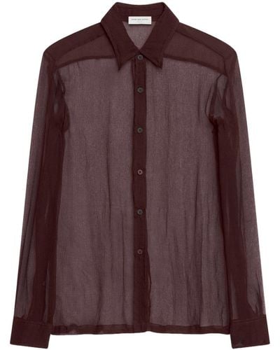 Dries Van Noten Camisa semitranslúcida de seda - Marrón