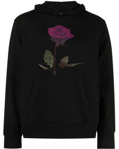 Ksubi Pixelated Rose-print Cotton Hoodie - Black