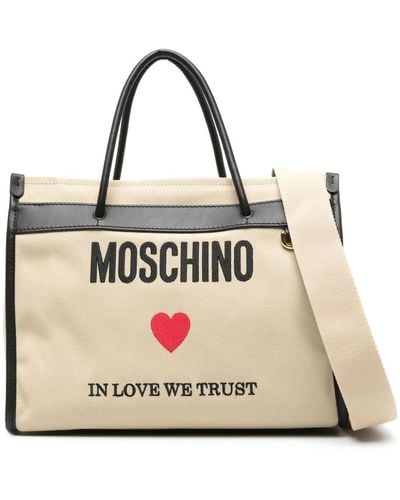 Moschino Shopper Met Geborduurd Logo - Naturel