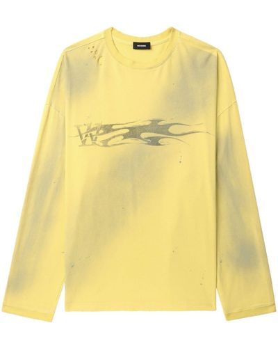 we11done Distressed-Sweatshirt mit Print - Gelb