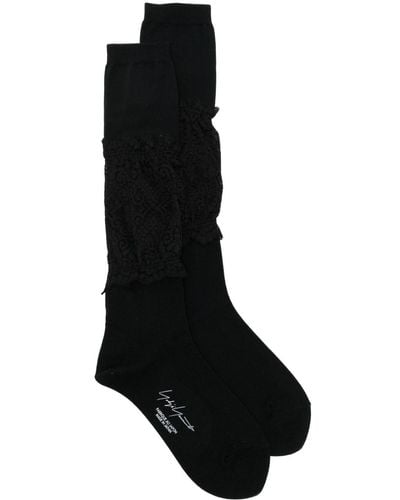 Yohji Yamamoto Lace Detail Calf Socks - Zwart