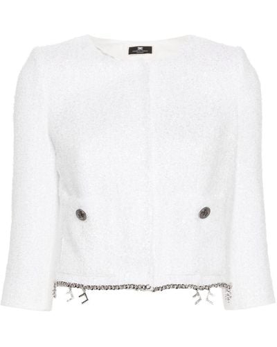 Elisabetta Franchi Tweed-Jacke mit Logo-Anhänger - Weiß