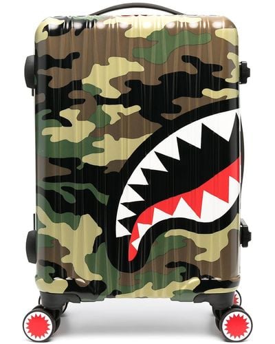 Sprayground Army Camo Sharknautics Carry On Suitcase - Green