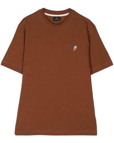 PS by Paul Smith Zebra-embroidered Organic Cotton T-shirt - Brown