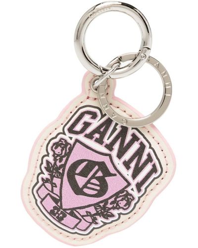 Ganni Logo-print Recycled-leather Keychain - Pink