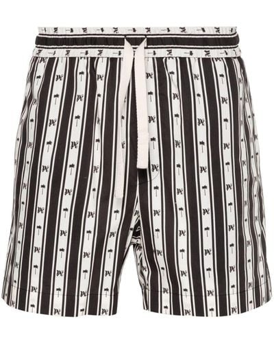 Palm Angels Monogram-print Striped Shorts - Black