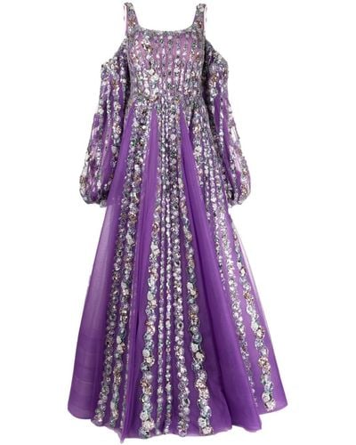 Saiid Kobeisy Sequinned Cold-shoulder Tulle Dress - Purple
