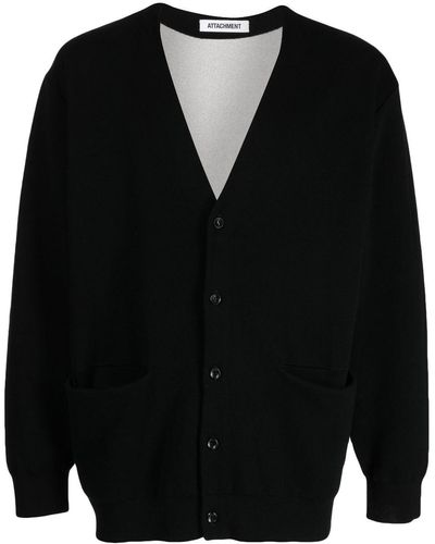 Attachment Long-sleeved Buttoned Cardigan - Black
