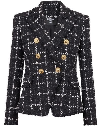 Balmain Tweed Blazer Met Dubbele Rij Knopen - Zwart