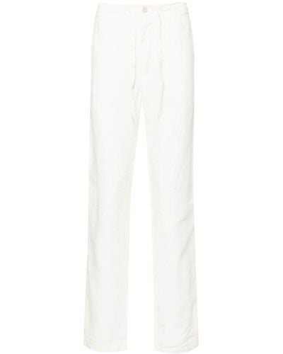 120% Lino Drawstring-waist Linen Trousers - White
