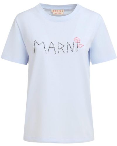 Marni Logo-stitch Cotton T-shirt - Blue