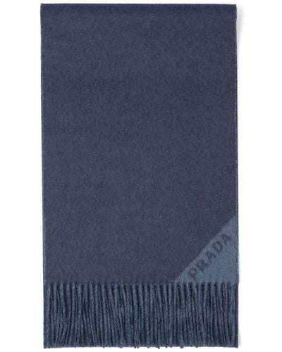 Prada Cashmere Logo Scarf - Blue