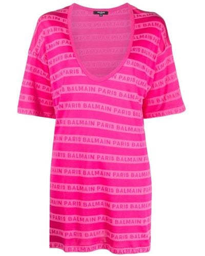 Balmain Logo-print Scoop-neck T-shirt - Pink