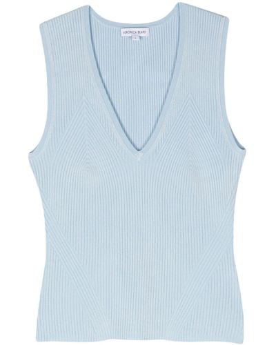 Veronica Beard Sid Ribbed-knit Top - Blue