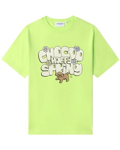 Chocoolate プリント ストレッチコットン Tシャツ - グリーン