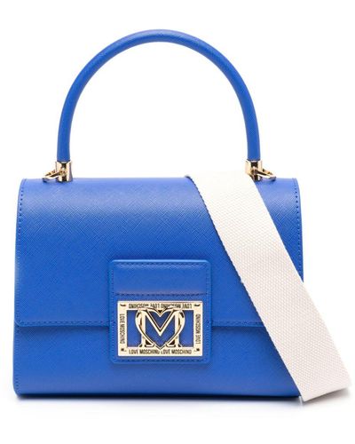 Love Moschino Strukturierte Handtasche mit Logo-Schild - Blau