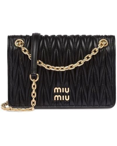 Miu Miu Matelassé Leather Mini Bag - Black