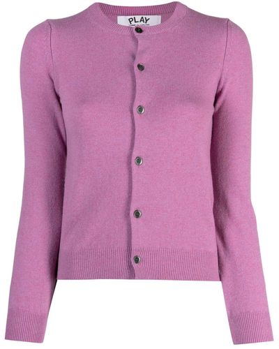 COMME DES GARÇONS PLAY Heart-patch Knitted Wool Cardigan - Purple