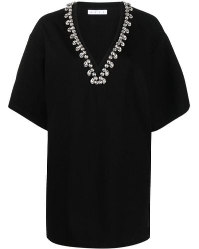 Area V-neck Crystal-embellished T-shirt Dress - Black