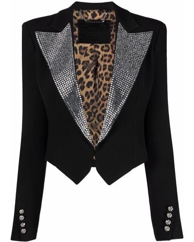 Philipp Plein Crystal-embellished Cropped Blazer - Black