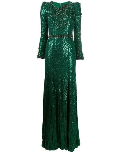 Jenny Packham Emerald Sequin Dress With Crystal Embellishment - Green