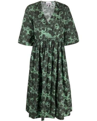 Ganni Printed Cotton Dress - Green