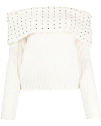 Needle & Thread Embellished Off-shoulder Sweater - White