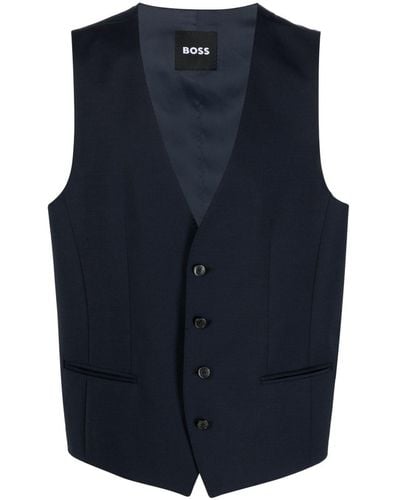 BOSS Gilet Met Enkele Rij Knopen - Blauw