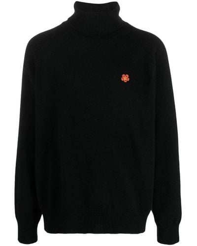 KENZO Wool Turtleneck Sweater With Boke Flower - Black