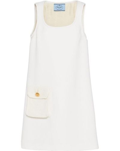 Prada Patch-pocket Virgin Wool Minidress - White