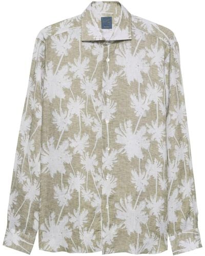 Barba Napoli Palm Tree-print Linen Shirt - Grey