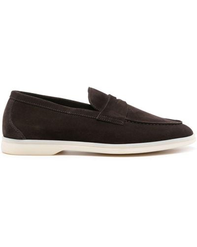 SCAROSSO Luciana Suede Penny Loafers - Black
