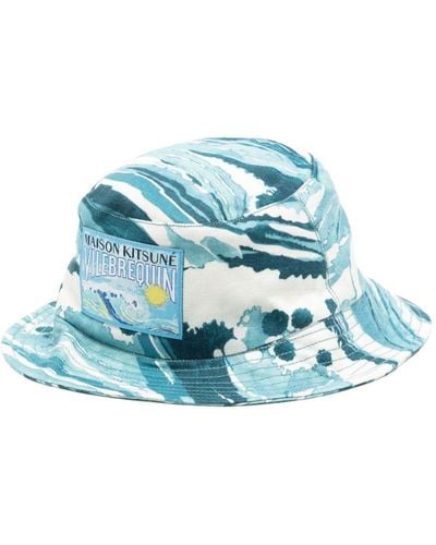Maison Kitsuné Cappello bucket con fantasia tie dye x Vilebrequin - Blu