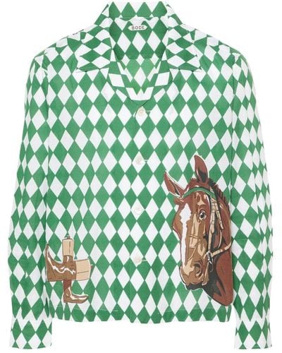 Bode Jockey Diamond Cotton Shirt - Green