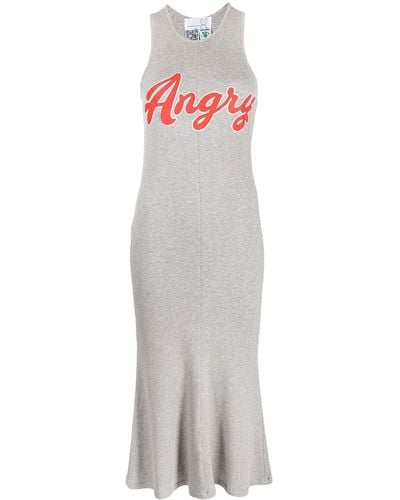 Natasha Zinko Angry-print Sleeveless Dress - Grey