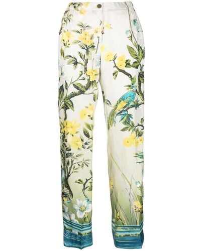 F.R.S For Restless Sleepers Floral-print Press-crease Silk Trousers - Natural