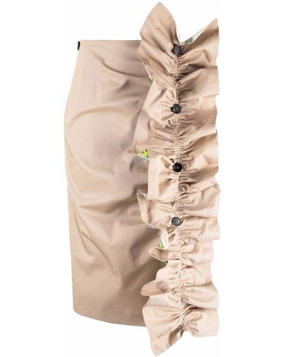 MSGM Ruffle-detail Cotton Pencil Skirt - Natural