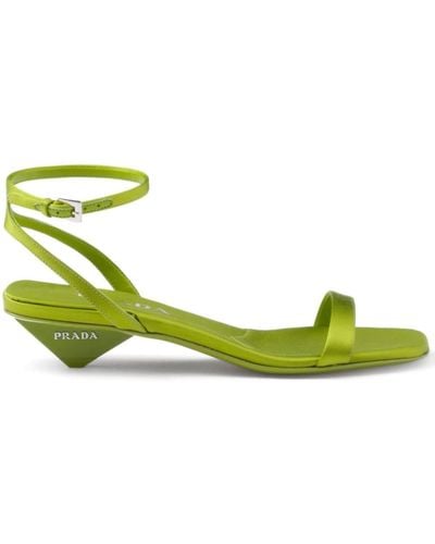 Prada Logo-lettering Satin Sandals - Green