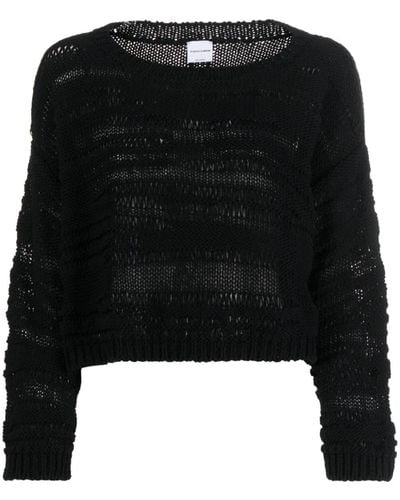 Pinko Open-knit Cropped Cotton Blend Jumper - Black