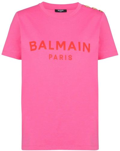 Balmain Logo-print Cotton T-shirt - Pink