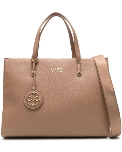 V73 Logo-lettering Grained Tote Bag - Brown