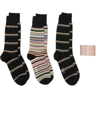 Paul Smith Artist Stripe Socks And Cardholder (set Of Four) - Black