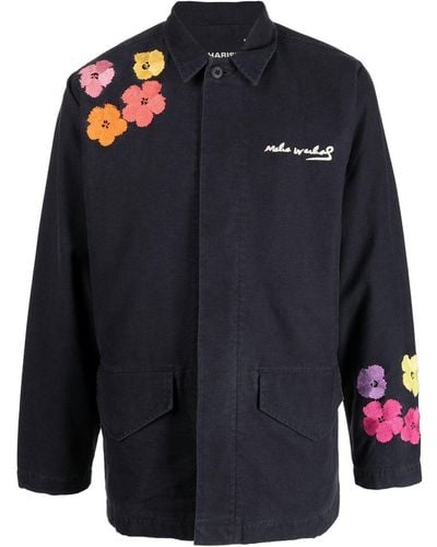 Maharishi Embroidered Floral Shirt Jacket - Blue